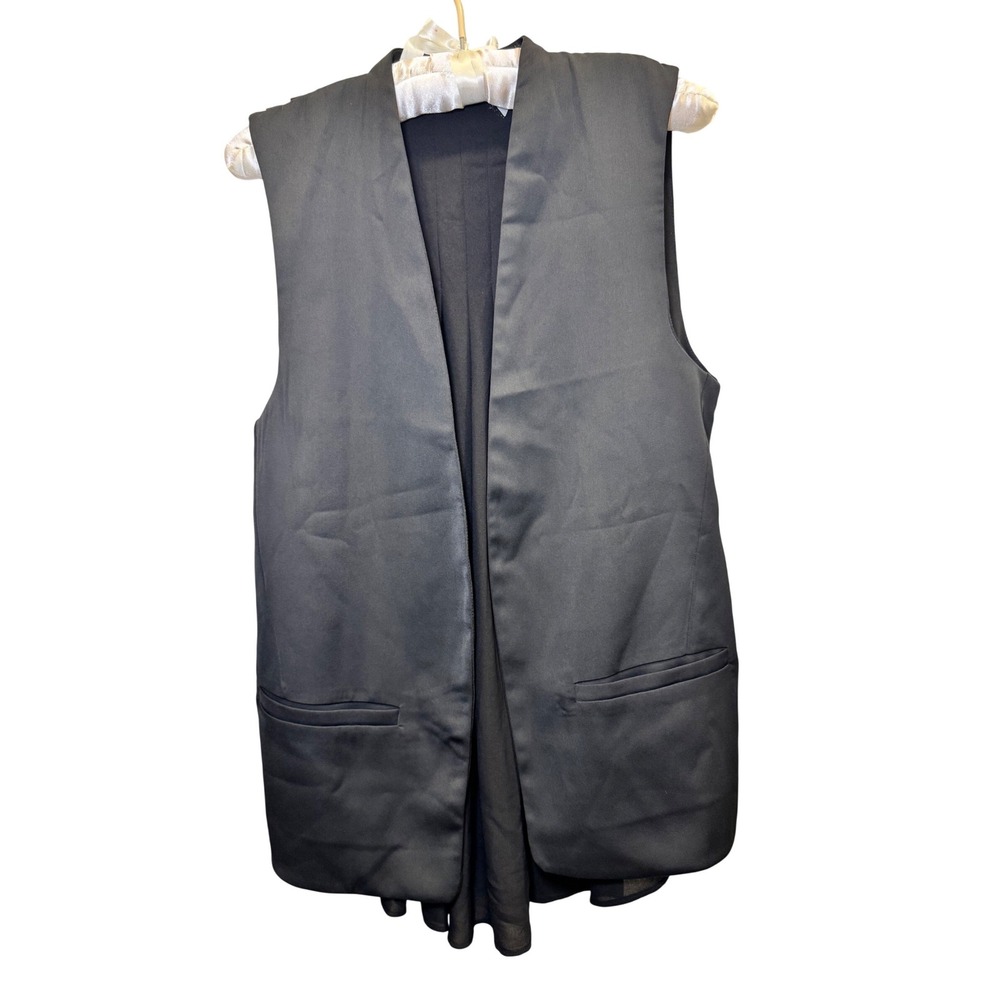 Antonio Melani Womens Black Longline Pleated Back Open Front Vest Size XS